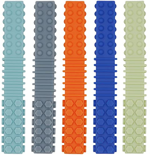 Sensory Chewy Toys for Autistic Children, 5 Pack Silicone Chew Tube Teething Sticks Toys for Autism, ADHD, SPD, Chewies with Special Needs, Oral Motor Chewy Tool for Sensory Kids Chewer (Colorful B)