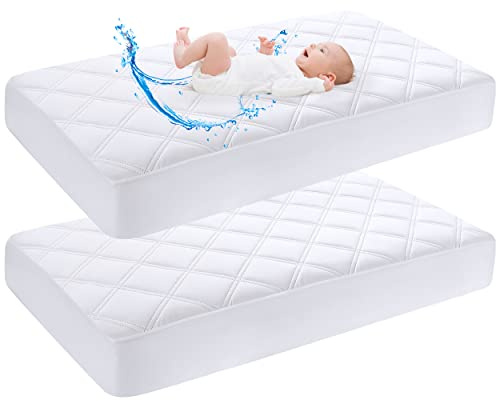 Yoofoss Next to Me Crib Mattress Protector 51 x 85 cm Waterproof Next to Me Mattress Protector 2 Pack Breathable & Comfortable Baby Mattress Cover White