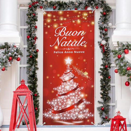 Banner Porta Natale Striscioni Natalizi Copertura Porta Natalizia Tenda Natale per Porta Scritta Buon Natale Albero di Natale Decorazioni Natalizie Porta Ingresso Benvenuti Addobbi Natalizi