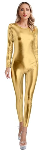 Freebily Gymnastikdräkt Dans Dam Glänsande Hel Träningsoverall Konstnärlig Klassisk Dans Modern Våt Effekt Bodysuit Carnival Party Clubwear, Guld, S
