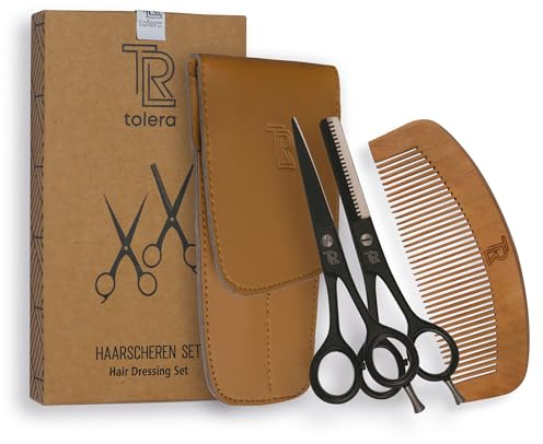 TOLERA Friseurschere-Set inkl. Kamm & Etui | Haarschere & Effilierschere - scharf & präzise - Unisex Haarschneideschere & Ausdünnschere