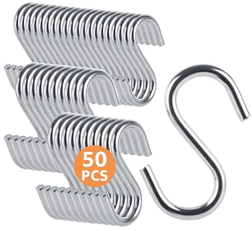 LANIAKEA 50PCS Stainless Steel S Hooks - 2 in 304 Stainless Steel S Shaped Hook Hangers, Heavy Duty Thick S Hanging Hooks for Products or Items, Chain Hardware