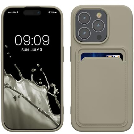 kwmobile fodral kompatibelt med iPhone 15 Pro fodral – TPU-telefonskydd med kreditkortshållare – ljusgrå matt