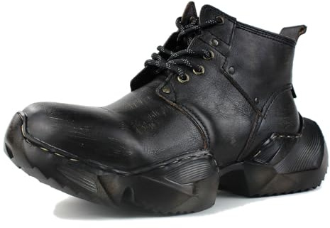 OSSTONE Retro Zapatillas Casual Botas para Moda Moto Hombre Vintage de Piel Zapatos OS-5008-S-1-ES-R