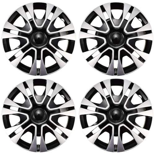 JSCARLIFE 4PCS Wheel Rim Cover Hubcaps,Wheel Rim Protector Replacement Hub Caps Universal Wheel Rim Cover Exterior Accessories for Car,Tire caps Decorative wheel covers (Black and Silver, 14 Inches)