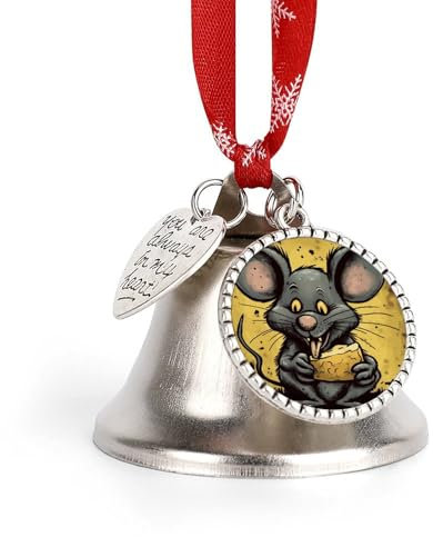 Bells Ornament Christmas Hanging Bell Rat Eats A Piece of Cheese Printed Silver Bells Decorations Christmas Snowman Ornaments for Christmas Tree Home Decorations