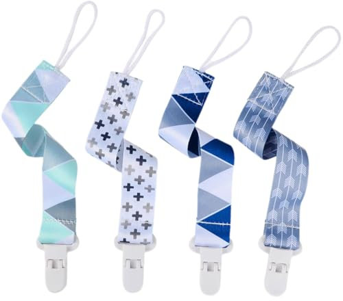 4 Stück Schnullerketten, Polyester Schnullerketten, Baby Schnullerketten Clips, Mädchen und Jungen Schnullerketten, gewebte Schnullerketten