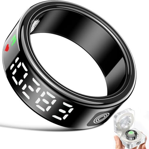 Gwenland Anillo Inteligente Hombre Mujer, Smart Ring con Pantalla LED, Anillos Inteligentes Fitness Tracker IP68 Compatible con iOS y Android para Monitorear el Sueño/Pulsometro/SpO2