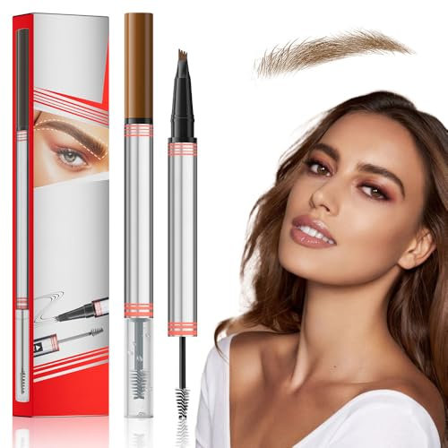 2In1 Augenbrauenstift mit Gel, 2025 Neu Microblading Augenbrauenstift, 2-in-1 Brow Pen and Sealing Brow Gel Wasserfester Magischer Eyebrow Pencil mit 4 Gabelspitzen (01#Hellbraun)