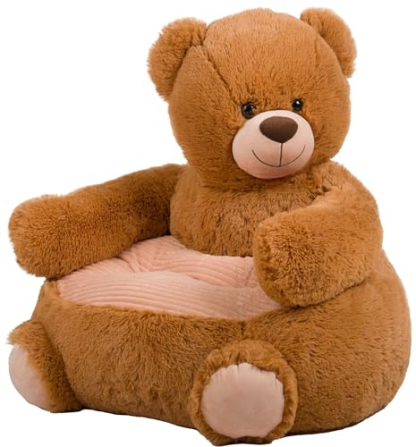 Poltrona Bambini 2 Anni Poltroncina per Bambini Orso Peluche, Sedia per Bambini, Comoda e Legger Per Bambini 12+ Mesi,Beige
