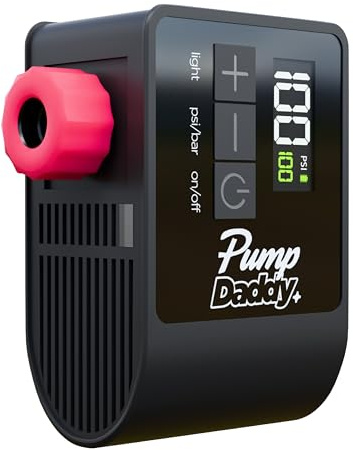 Pump Daddy Mini Electric Bike Pump | USB C Rechargeable 120 PSI Tyre Inflator | Fits Presta & Schrader | Portable Mini Pump for Road MTB BMX and E Bikes | Pumps Balls | Digital Gauge with Auto Off