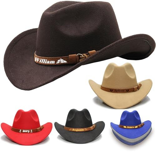 Personlig cowboyhatt för män, anpassad västerländsk cowboyhatt med namn, klassisk upprullningsbar Fedorahatt med justerbart läderhatt, gåvor för män, småbarn, pojkar, ungdomar, barn, män gåvor till