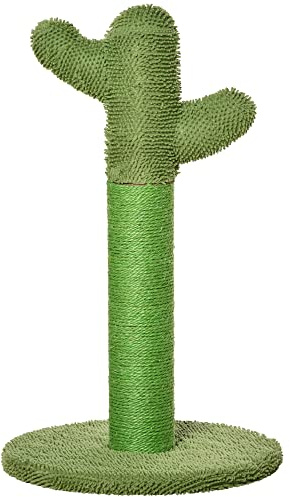 PawHut Griffoir pour Chat d'intérieur en Forme de Cactus 65 cm, Arbre à Chat Poteau griffoir en sisal résistant avec Base, Vert