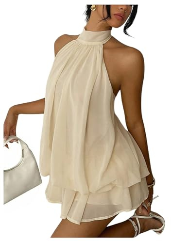 Verdusa Women's Chiffon Halter Drop Waist Flowy Wedding Guest Mini Dresses