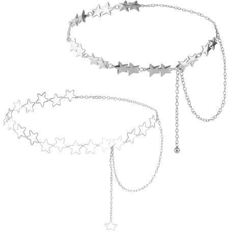 Mikovivi 2pz Cintura a Catena a Stella da Donna, Catena per Il Corpo con Pentagramma Y2K Regolabile Gioielli per Il Corpo Punk Regali da Donna (Argento)