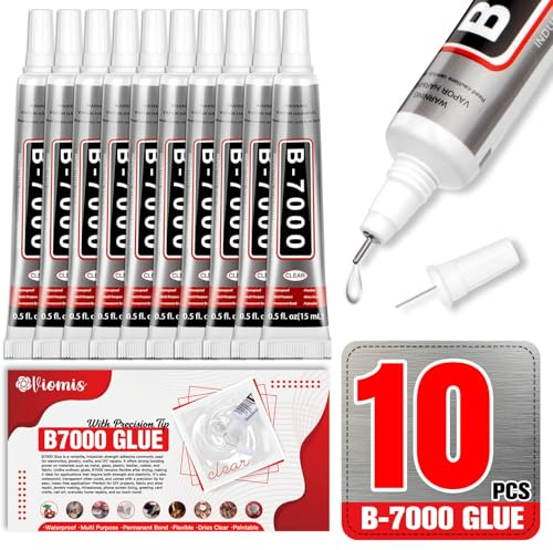 Viomis B7000 Glue Clear, 10 Pack 15ml Rhinestone Glue for Bedazzling Kit | Strong bonding, Clear Waterproof, Metal Fine Nozzle, Anti-dry Needle cap, For Jewelry , Nail Art, DIY, Fabric & Shoes
