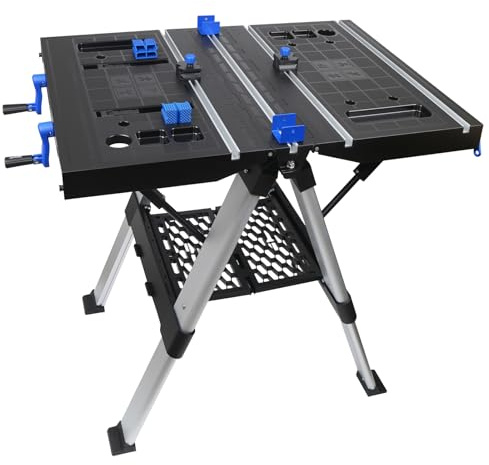 Prostormer 2-in-1 Folding Workbench & Sawhorse, Height Adjustable Work Table with Foldable Clamps & Tool Tray –Ideal for Woodworking, Repair, Construction & DIY