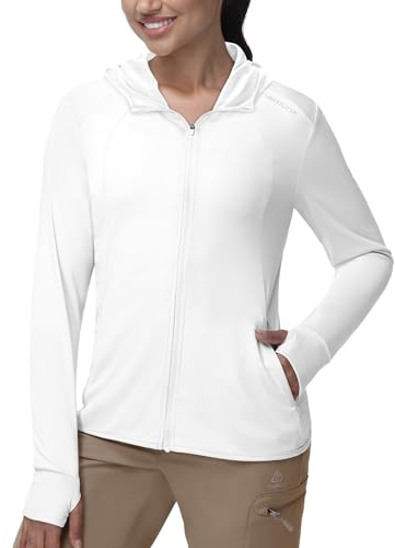 Haimont Sun Protective Jackets for Women UPF 50 Lightweight Long Sleeve Full Zip Workout Sun Shirt Outdoor Tops White S