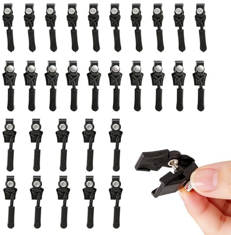 30 piezas kit reparación cremallera universal, cursores de repuesto 3 tamaños para ropa maletas mochilas, sin herramientas, nylon metal, ancho 3-10 mm, cierre fácil