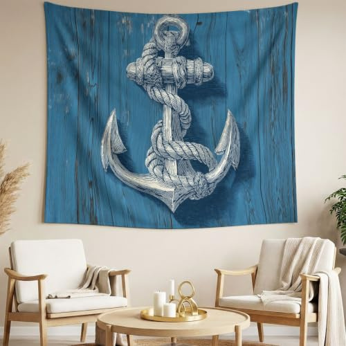 Générique Vintage rustik väggtapet, nautiskt hav väggtapet, ankare dekorativt rep, rektangulärt trycktyg för vardagsrum sovrum, 150 x 200 cm