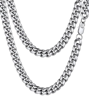 PROSTEEL Collana Uomo a Catena Barbazzale Cubana Larga Grossa Robusta, Larghezza 10 mm, Lunghezza 55 cm, Acciaio Inossidabile, Hip Hop Punk Rap, Argento, Regalo Ottimo (con Confezione)