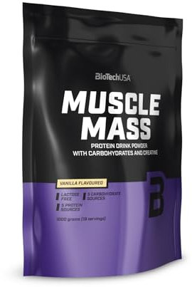 BioTechUSA Muscle Mass | Proteine e Carboidrati in Polvere | con Peptidi di Creatina e Glutammina | Guadagno | Senza Lattosio | Creatina Micronizzata | 1000 g | Vaniglia