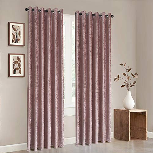 XXR LUXURY CRUSHED VELVET CURTAINS LINED EYELET RING TOP UK SIZES (Blush Pink, 46x72'')