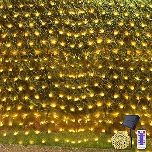 CERIAL Rideau lumineux extérieur à énergie solaire,4.5 x 1.5m 192 LED Guirlande Lumineuses Filet avec Télécommande & Minuterie 8 Modes pour Noël, Fête, Anniversaire, Mariage, Salon (Blanc chaud)