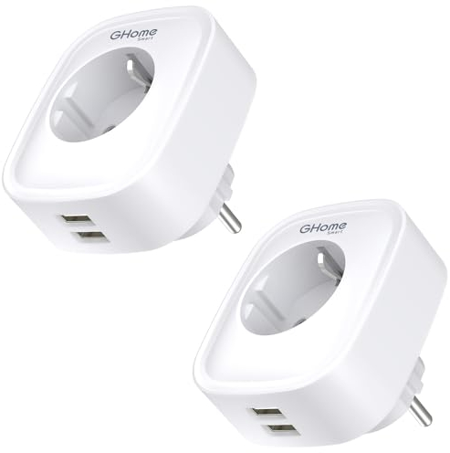 GHome Smart Presa Intelligente Alexa WiFi con 2 USB 16A, Misura il Consumo Energetico, Funziona con Alexa e Google Home, APP Controllo Remoto,Funzione Timer per Home Office,2,4GHz, 2 Pack