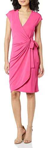 Amazon Essentials Vestido Cruzado clásico con Mangas Casquillo (Disponible en Tallas Grandes) Mujer, Rosa Oscuro, XXL