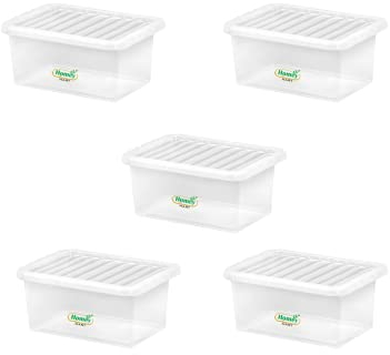 Homey Mart Plastic Storage Boxes Crystal Clear 11L Box & Lid Home Office Stackable Nestable - Pack of 5