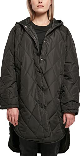 Urban Classics Damen Ladies Oversized Diamond Quilted Hooded Coat Mantel, Schwarz, M EU