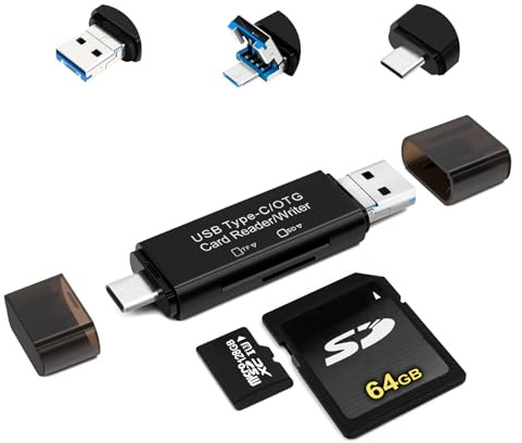 Lecteur de Carte SD, AIYEEN 5-in-1 Micro/USB C/USB 2.0 Portable Double Emplacement Adaptateur OTG Mémoire SD Lecteur de Carte pour TF SDXC Micro SD Micro Compatible avec Ordinateur Portable, Galaxy
