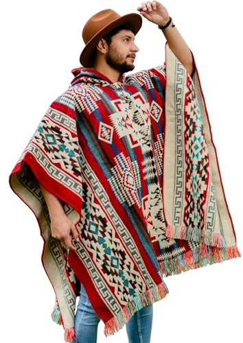 Alpaca Poncho for Men with Hood, 70% Alpaca Blend, Ecuadorian Andean Cloak