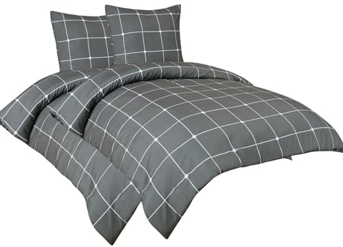 PHF Bettwäsche 4teilig 135x200 Bettbezug - Weich und Bügelfrei Bettwäsche Set 2 x 135 x 200 cm mit 2 Kissenbezüge 80x80 cm, gebürstete Bettwäsche Set mit Reißverschluss Poem Charcoal Anthrazit