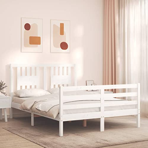 Gecheer Massiv träsäng, träsäng, massivt trä, säng, dubbelsäng/enkelsäng, balksäng, sängram, sängram, ribbotten med sänggavel vit, 120 x 200 cm typ 2