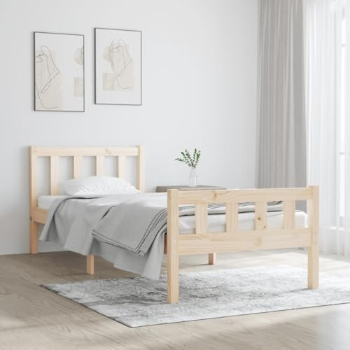Générique Cadre de lit Bois Massif 90x190 cm Simple,Meubles,Lits & Accessoires,Lits & Cadres de lit,16.22 kg,Brun,810644