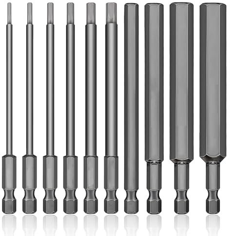 Rebanky 10 st 100 mm hexskaftskruvmejsel bitar H1,5-H12 Hex insexnyckel bit set S2 stål magnetisk insexnyckel 100 mm sexkantsskaft insexnyckel borrsats inre sexkantig skruvmejsel för montering