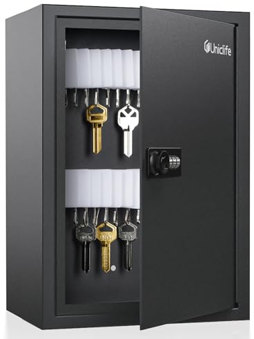 Uniclife Schlüsselschrank mit 40 Tasten mit Zahlenschloss mit wiederherstellbarem Code, Organizer für schwarze Schlüssel an der Wand mit Schlitzregal, weiße Etiketten und Permanentmarker