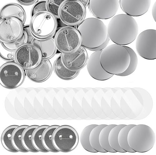 Lot de 200 badges ronds vierges en métal pour la fabrication de boutons et épingles - Pour travaux manuels, cadeaux, fer blanc (argenté, 32 mm)