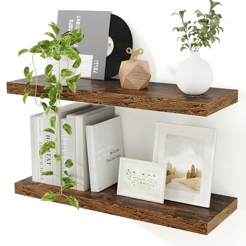 Feihorrm Wandregal Holz, Extra Breit 23,5 cm, 60cm Vintage Wandboard 2er Set, Schweberegal aus MDF Holz, Regal Wand, Regalbrett für Küche, Wohnzimmer, Schlafzimmer, Badezimmer & Arbeitszimmer