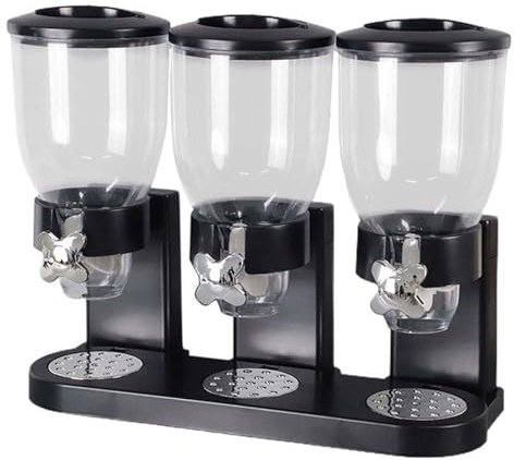 Felenny Distributeur de céréales triple de 2 L, distributeur de nourriture sèche pour cuisine, stockage des aliments pour riz, bonbons, haricots, noix
