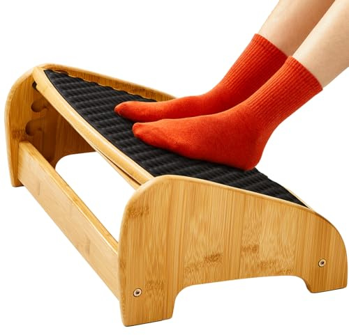 HUANUO Repose pieds bureau en bois bambou, repose pieds ergonomique avec 4 hauteurs & angles ajustables,surface massage en galets, repose pieds bureau antidérapant, meilleure posture maison & bureau