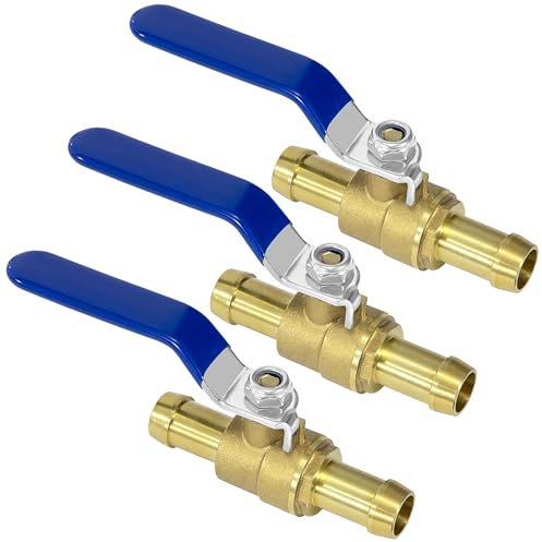 Válvula de Bola de Latón, 3 Piezas 16mm Válvula de Cierre de Púas, Conector En Línea de Válvula de Esfera En Latón de Paso Total para Agua, Aire, Aceite, Jardín
