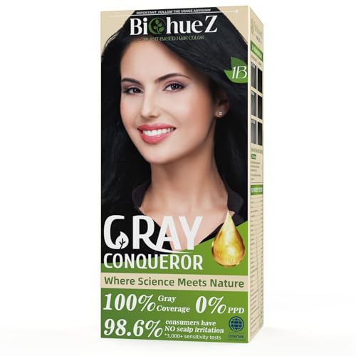 BioHueZ Permanentes Haarfärbemittel Gray Coverage Haarfärbemittel PPD-Free Hair Color Kit Natural Black 1B Obsidian Noir Black