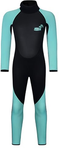 FEESHOW Kinder Neoprenanzug Jungen 3mm Lang Wetsuit Mit Rücken-Reißverschluss Zum Schnorcheln Schwimmen Surfen Hellgrün 122-128
