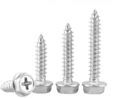 Ctyjia 20 Pcs Hex Head Self Tapping Screws, M4x16mm 304 Stainless Steel Screw, Phillips Flange Washer Head Fasteners for Plastic Drywall