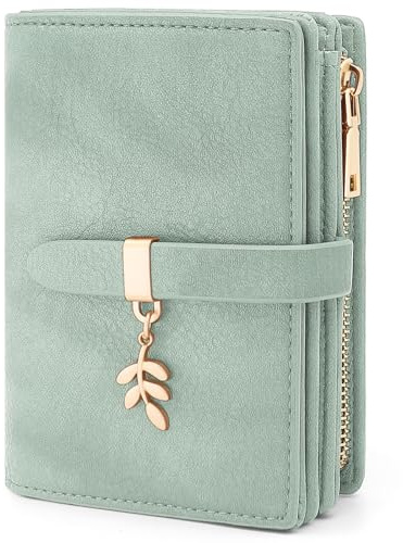 HNOOM Portefeuille Femme Petit Format Cuir PU Vintage Porte Monnaie Blocage RFID Porte Carte, Porte Feuille pour Femme avec 19 Emplacements de Cartes et éclair Poche à Monnaie (Vert)
