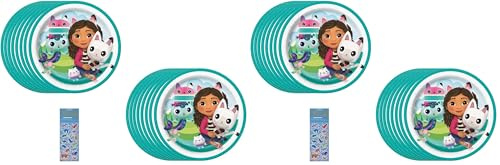 Unique Gabbys Dollhouse Birthday Party Supplies Bundle Pack includes Dessert Cake Paper Plates - 16 Count (Pack of 2)