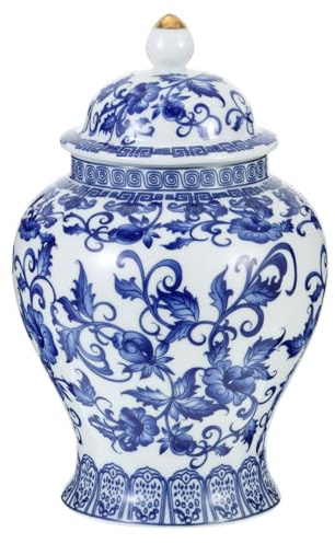 Chinoiserie Ginger Jar, 7.87 Inch Ceramic Blue and White Ginger Jar with Lid, Porcelain Ginger Jars Vase for Home, Living Room, Coffee Table, Shelf Decor (Bule&White)